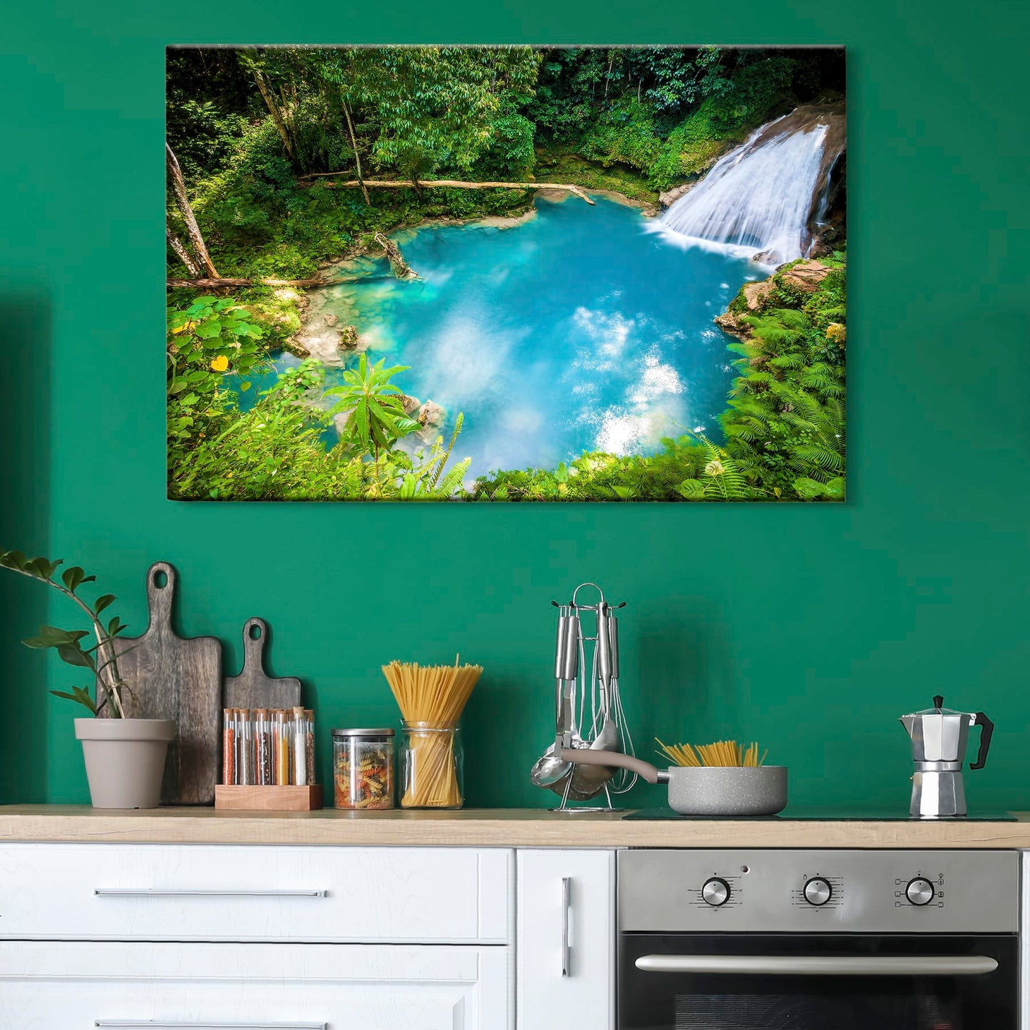 A Relaxing Paradise: Capturing the Blue and Green Beauty of a Jamaican Waterfall
